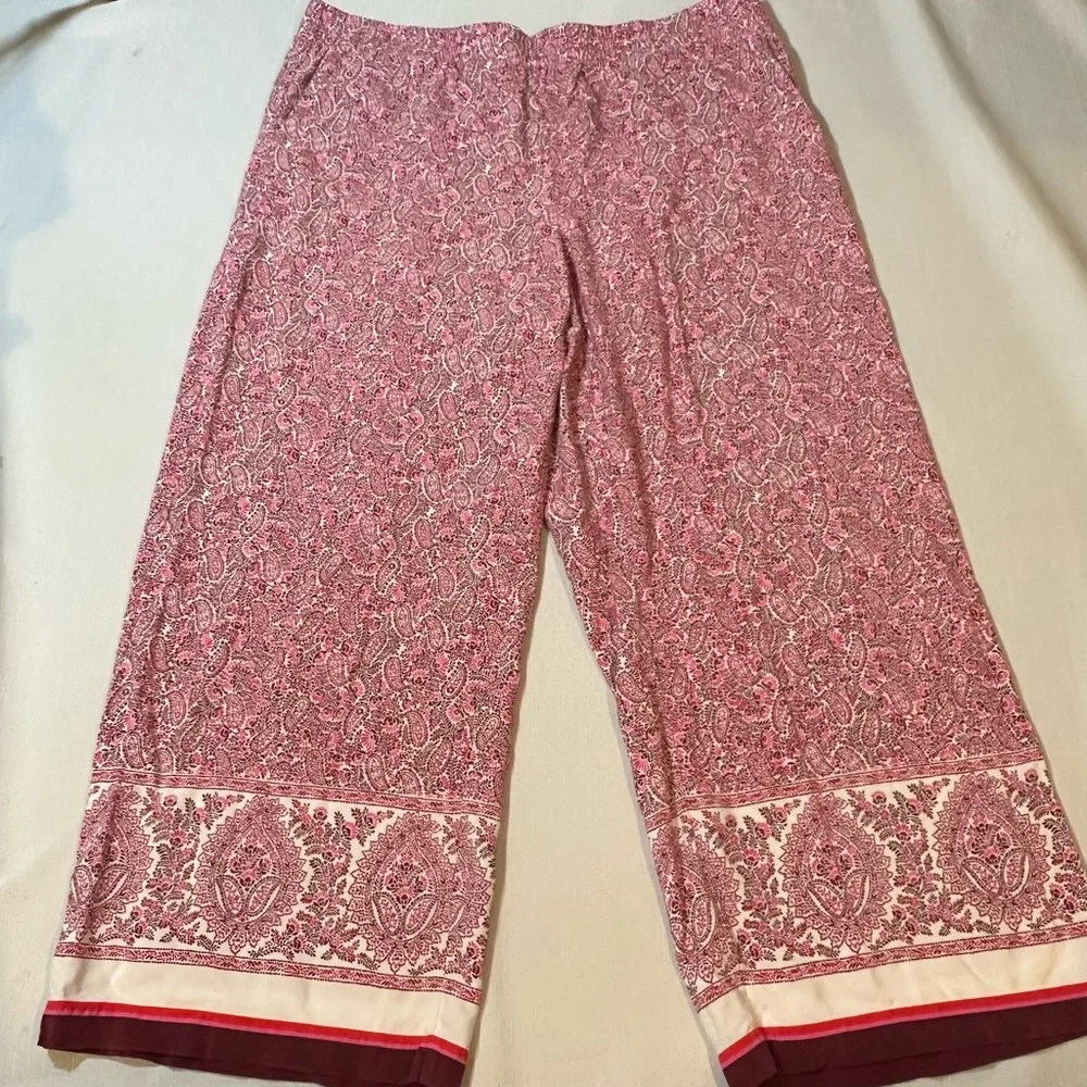 J.Jill Red Paisley Wide‑Leg Pants • 100% Rayon • Size L - Picture 1 of 14